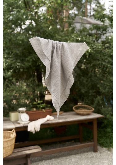 Peony Çizgi Detay Füme Keten Fular Füme