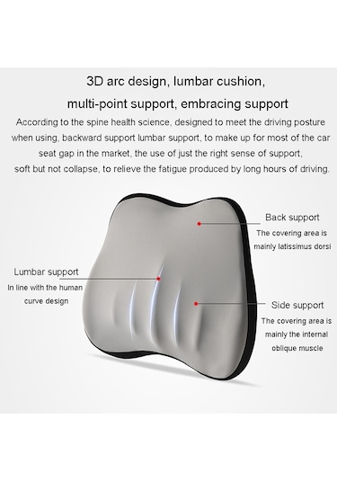Sones Araba Hafızalı Köpük Boyun Yastığı Araba Boyun Desteği İpek Yastık Araba Koltuğu Servikal Yastık, Stil: Bel Pedi Gri