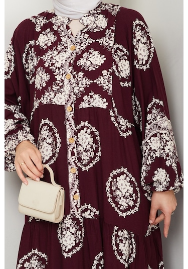 Giral Dokuma Viskon Elbise 1543 - Mürdüm Mürdüm