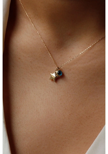 Diamine 14 Ayar Altın Nazar Boncuklu Yıldız Kolye