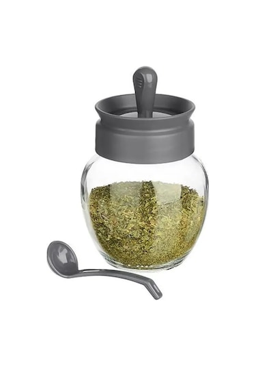 12 Adet Kapağı Kendinden Kaşıklı Cam Baharatlık Seti ŞEffaf