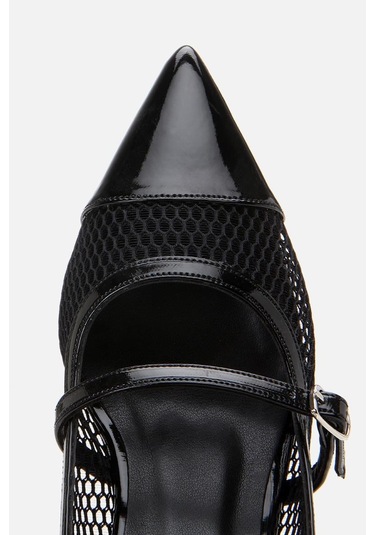Kadın Rugan Siyah Fileli Stiletto Siyah