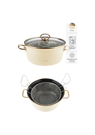 Emsan Nostalji Emaye Kızartma Tenceresi Bej