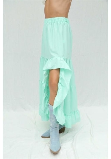 Audrey Fıfrlı Yırtmaç Detay Etek 4037 Mi Nt Yeşi Li