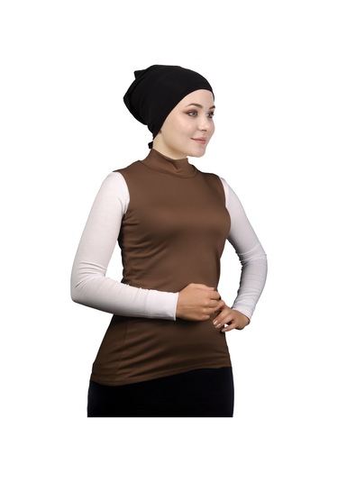 Kolsuz Balıkçı Yakalı Organik Kadın Body Açık Çikolata