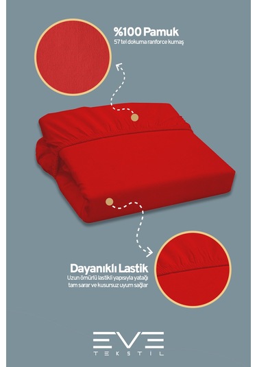 Eve Tekstil %100 Doğal Pamuk Tek Kişilik Rainforce Kumaş Lastikli Çarşaf Ve Yastık Kılıf Set Kırmızı