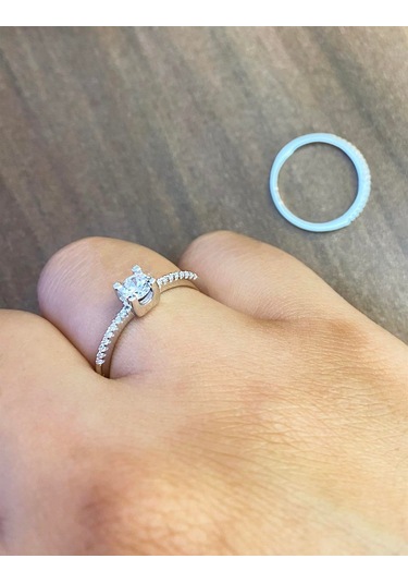 Kadın Tektaş Model İkili Gümüş Yüzük