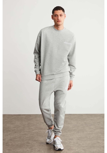 Marshall Erkek Pamuklu Içi Polarlı Nakışlı Relaxed Grimelanj Eşofman Takımı