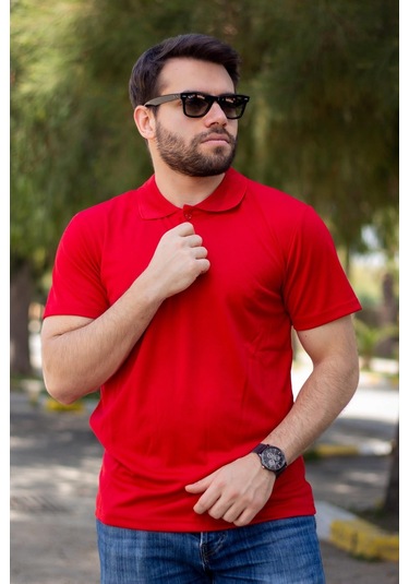 Erkek Kırmızı Petek Tam Esnek Likralı Rahat Ribana Kol Polo Yaka T-shirt 24eplysnsp 001