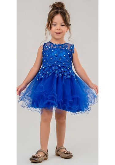 İncili Kız Çocuk Daisy Elbise Mnk0585 Saks Mavi