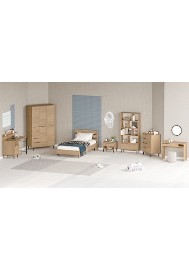Robin Home Lidya Genç Odası Takımı 7'li Set Sepet Kahverengi