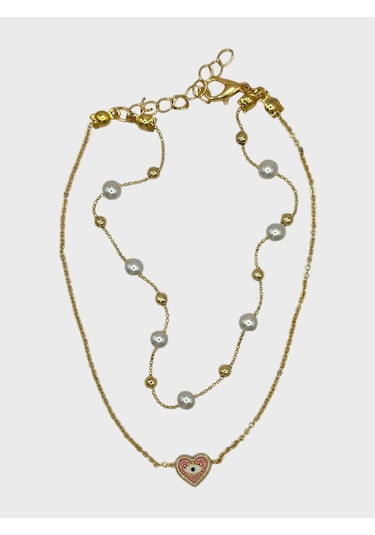 Arnes Jewelry Çelik İncili Kalpli Dorikalı Halhal Ar591nes Gold