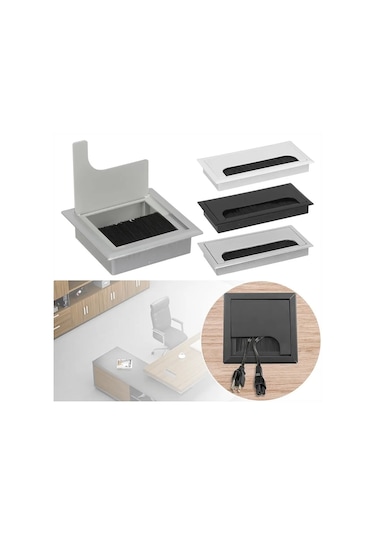 Sones Abs Masa Dikdörtgen Kablo Deliği Kapağı Çıkış Portu Fırçalı Pc Masası Kablo Düzenleyici, Boyut: 80x160mm Siyah