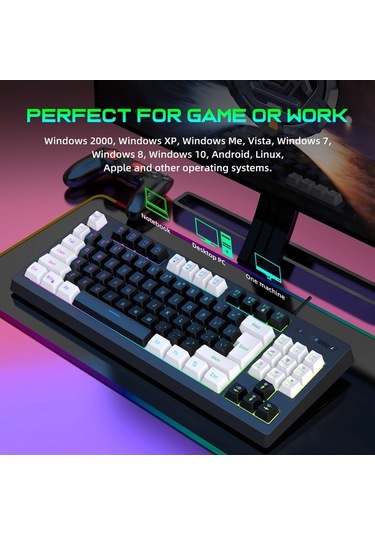 Dancemonkey Hxsj A877 Rgb Ledli 87 Tuşlu Kompakt Oyun Klavyesi - Mekanik Hisseli, Çoklu Ortam Fonksiyonlu