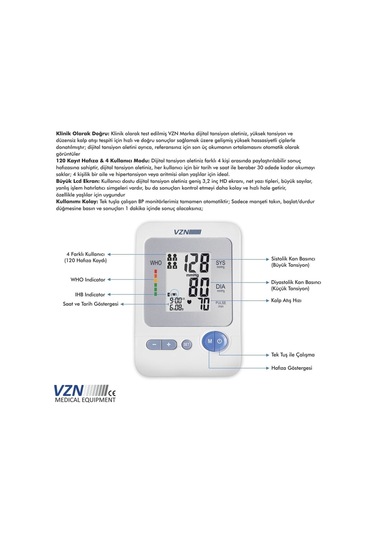 1304 Kol Tipi Koldan Ölçer Otomatik Dijital Tansiyon Aleti 5 Yıl Garantili