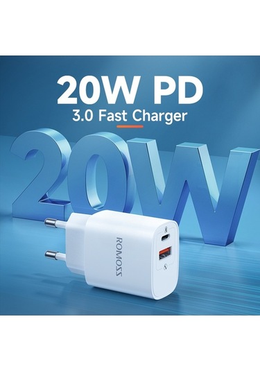 Sandwich Beyaz Romoss 20w Hızlı Şarj Cihazı - Usb-a & Type-c, Qc 3.0 Pd 3.0 Desteği, Taşınabilir Seyahat Arkadaşı