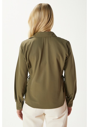 Kadın Adrian Yan Bağlama Detaylı Haki Gömlek Haki