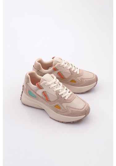 Dgn 83191 Kadin Sneaker Ayakkabi Bej Multi