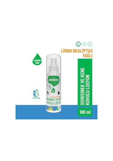 Siveno Sivrisinek ve Kene Kovucu Sprey Losyon Bitkisel Tüm Vücut İçin Aile Boy 100 ml