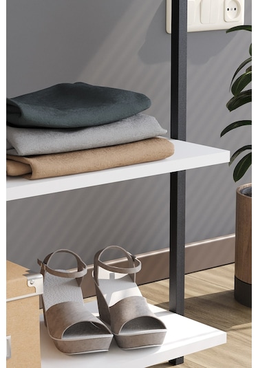 Bofigo Konfeksiyon Askısı Ayaklı Askılık Elbise Askılığı Raflı Askılık Jüpiter Beyaz Beyaz