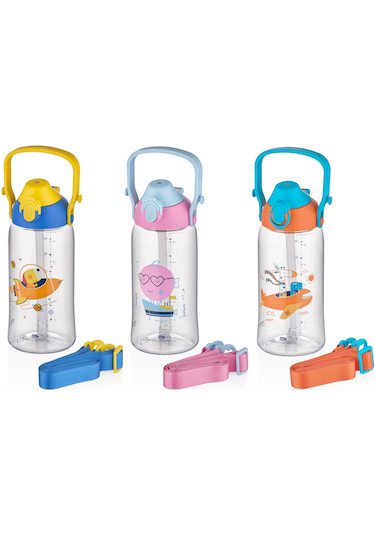 Uzspace Yeni Koleksiyon Askılı Kulplu Pipetli Tritan Çocuk Su Matarası Mavi 500 ML