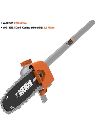 Worx Wa0222 Wg186e.1 İle Uyumlu 25cm Teleskobik Uzatmalı Zincirli Dal Budama Başlığı