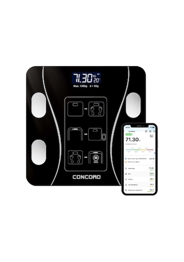 Concord C-w01 Dijital Akıllı Bluetooth Baskül - Siyah - Pil Hediyelidir