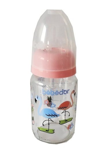Bebedor Desenli Silikon Emzikli Yavaş Akış Pembe 125 Ml Kod: 30302  Cam Biberon