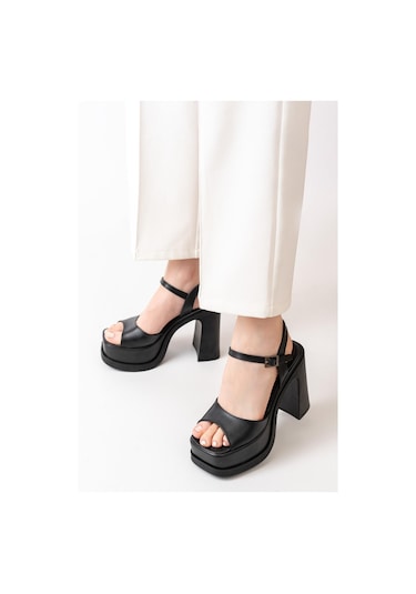 Asmi Shoes Kadın Tek Bantlı 12cm Platformlu Topuklu Ayakkabı Siyah Siyah