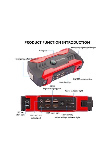 Geeksen 12v 200a Araba Atlama Marşı Taşınabilir Güç Bankası Başlatma Cihazı Dizel Benzin 10000mah Araba Şarj