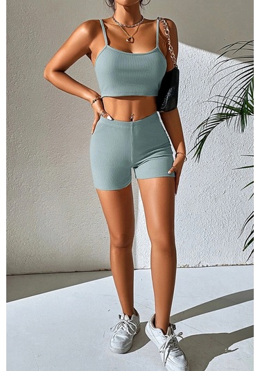 Kadın Açık Mavi Şortlu Kaşkorse Gecelik Takım Çok Renkli