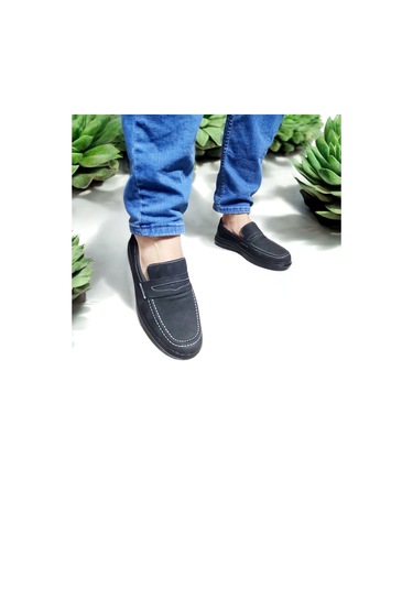Erkek Nubuk Deri Siyah Beyaz Taban Dikişli Rahat Günlük Ayakkabı