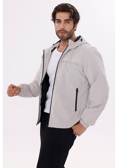 Erkek Kapüşonlu Nova Kumaş Hafif Ve Dayanıklı Şık Mevsimlik Su Ve Rüzgar Geçirmez Yağmurluk Taş