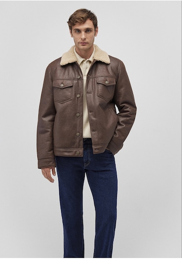 Mavi - Suni Kürk Detaylı Kahverengi Suni Deri Ceket 0110460-71603 Kahverengi