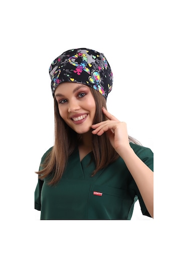 Siyah Kelebek Desenli Cerrahi Bone - Doktor Bone-Standart-5007 Siyah Kelebek