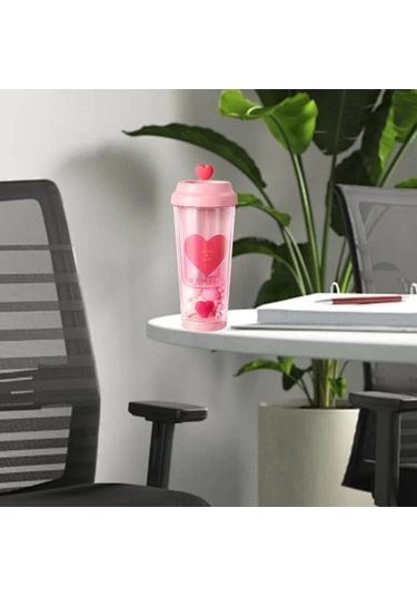 Novahub Kalp Şekilli Taşınabilir Sızdırmaz Bardak, 435ml Çay Şişesi, Pembe, Araba Partisi İçin Aşk Kahve Kupası Pembe