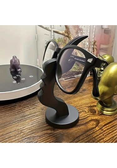 Gateesat Siyah İnsan Yüzü Şeklinde Gözlük Tutucu - Modern Minimalist Masaüstü Organizer Siyah