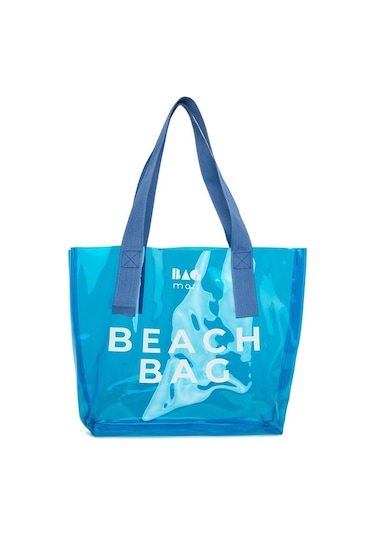 Bagmori Beach Bag Baskılı Şeffaf Plaj Çantası Mavi