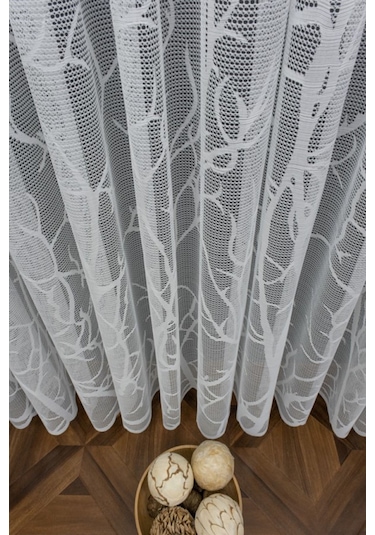 Tül Perde Grek Serpme Nakışlı Tasarım Zarif Moda Desen 1/3kat Pileli Tül Perde BEYAZ