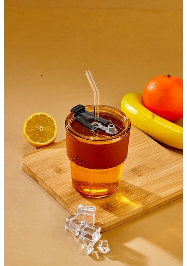 Bardak Şerit Detaylı, Pipetli, Sızdırmaz / Bronz Bronz