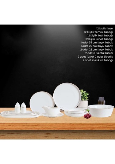 Rozella Bone Porselen Yemek Takımı 60 Parça Platin Beyaz