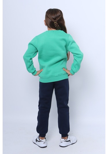 Kız Çocuk 3 İplik Eşofman Takımı Mickey Mouse Baskılı D36 Yeşil