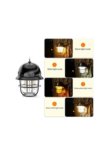 Dancemonkey Vintage Şarj Edilebilir Kamp Feneri - Su Geçirmez, 3 Renk, 40 Saat Çalışma Süresi Siyah Siyah