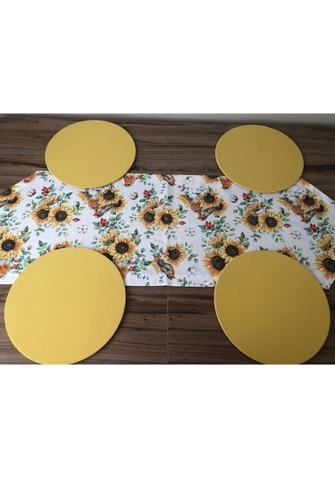 Ayçiçek Desenli Runner & Supla Çok Renkli