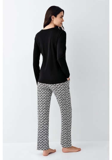 Pierre Cardin 9069 Modal Uzun Kol Kadın Pijama Takımı V1 Siyah