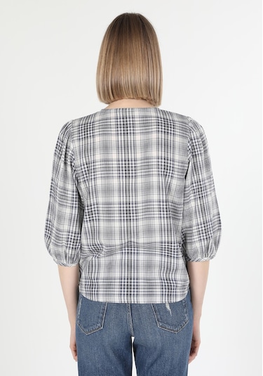 Colins Regular Fit Yuvarlak Yaka Ekoseli Kadın Lacivert Uzun Kol Gömlek Cl1059778 Q1.v2 Nav Lacivert