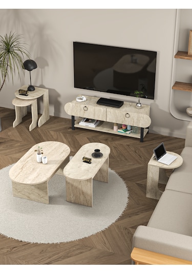 Tv Sehpası Ünitesi 2'li Orta Sehpa 3'lü Zigon Sehpa Set Üç Ürün