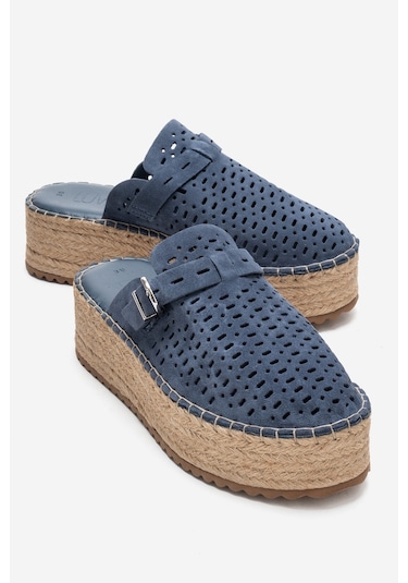 Luvishoes Louıs Kot Mavi Süet Hakiki Deri Burnu Kapalı Hasır Dolgu Taban Terlik Mavi