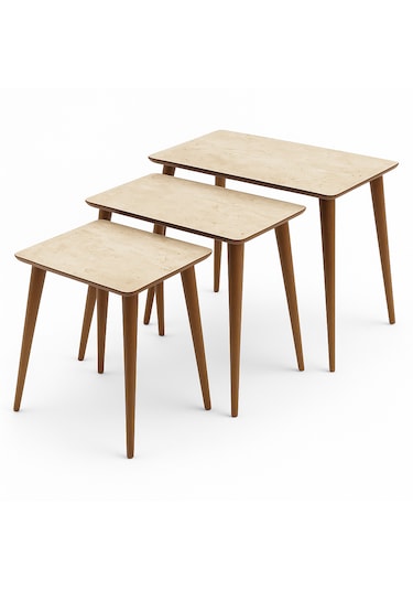 İstanbul 3'lü Zigon Sehpa %100 Mdf Traverten