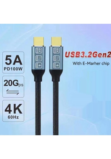 Suntek 5A 100W Usb C 3.2 Gen 2 Hızlı Şarj 20Gbps Veri Kablosu